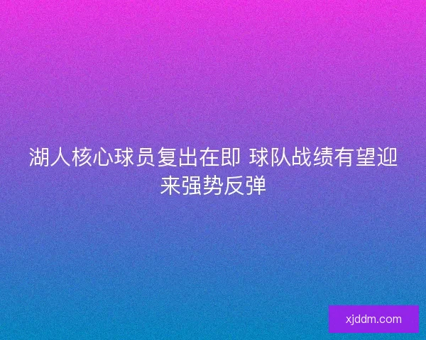 湖人核心球员复出在即 球队战绩有望迎来强势反弹